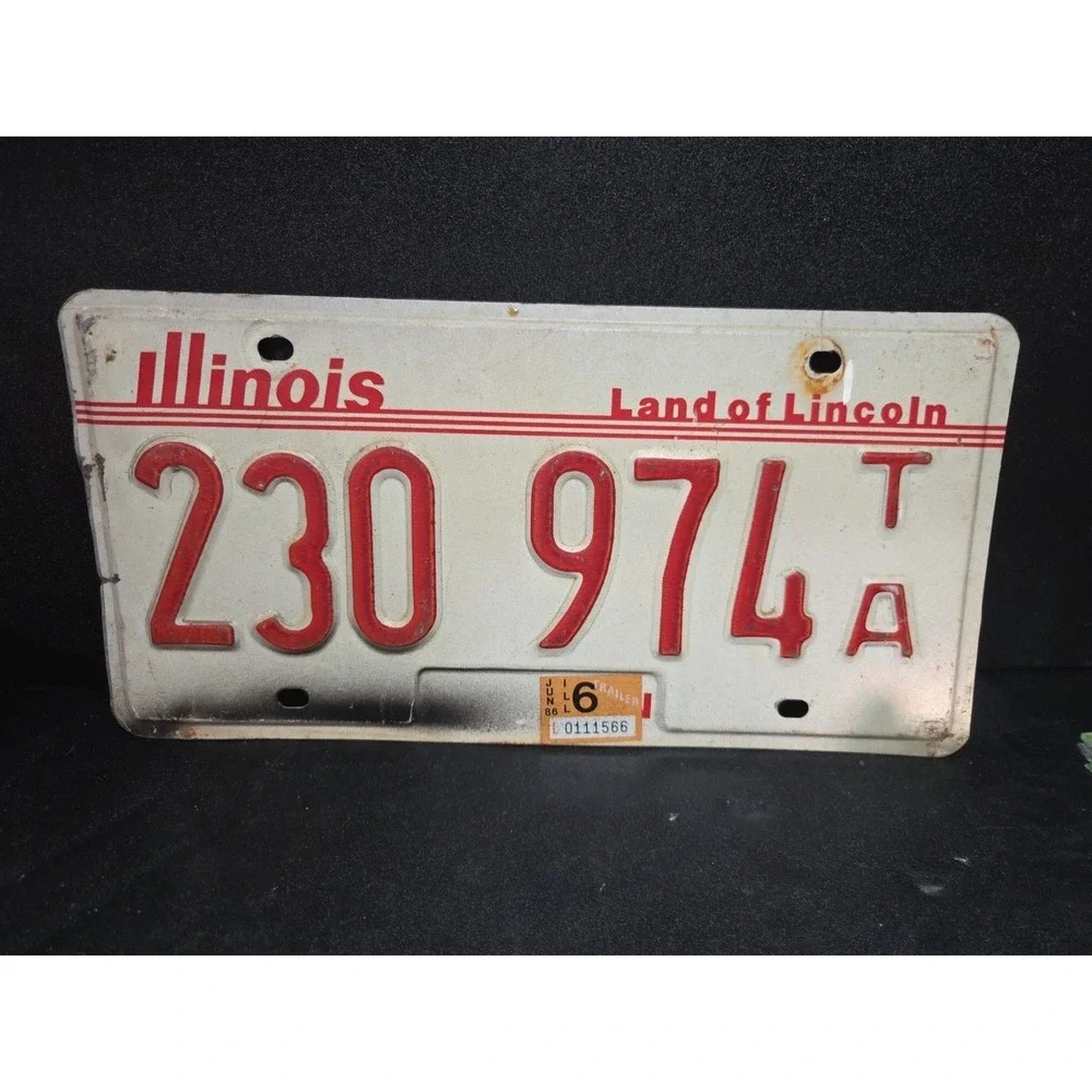 Illinois Vintage 1986 License Plate Land of Lincoln Red White 230 974 TA